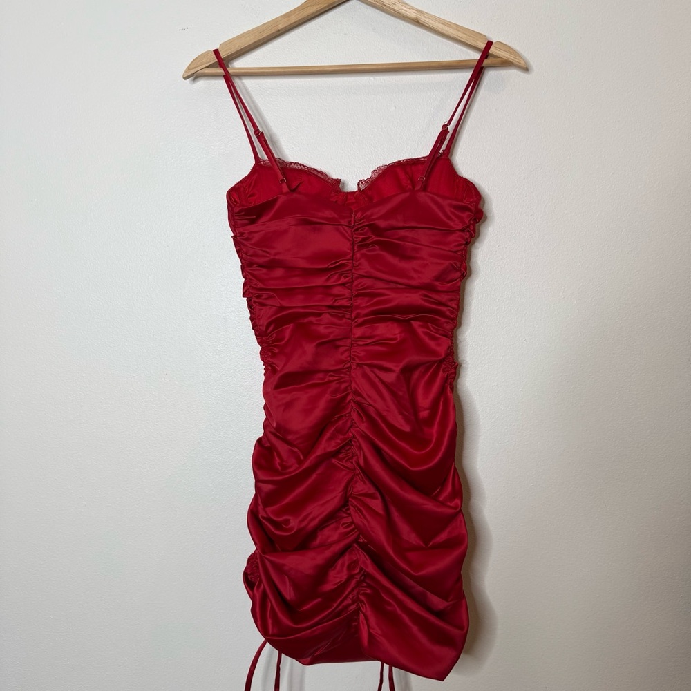 Oh Polly All For You Lace Trim Cowl Neck Satin Red Mini Dress holiday event - Picture 10 of 10